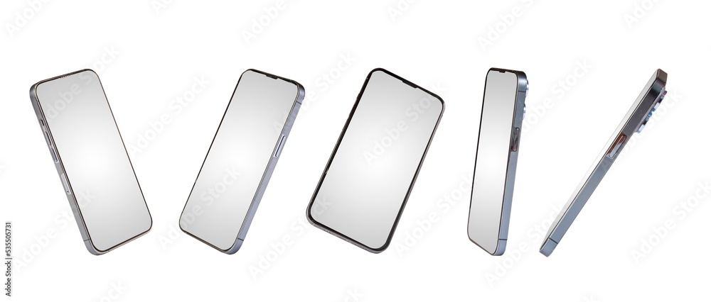 Set of smartphones at different angles with transparent background for your mockup Set of smartphones at different angles with transparent background for your mockup