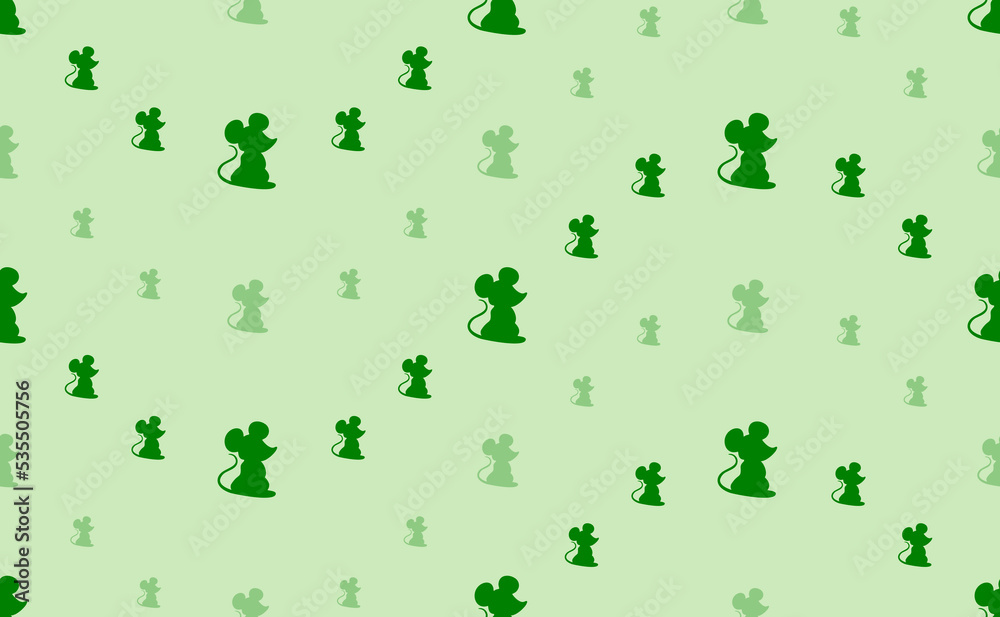 Seamless pattern of large and small green mouse symbols. The elements are arranged in a wavy. Vector illustration on light green background Seamless pattern of large and small green mouse symbols. The elements are arranged in a wavy. Vector illustration on light green background