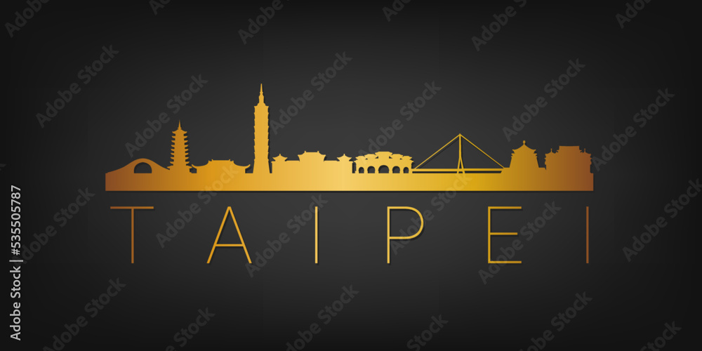 Obraz premium Taipei City, Taiwan Gold Skyline City Silhouette Vector. Golden Design Luxury Style Icon Symbols. Travel and Tourism Famous Buildings.