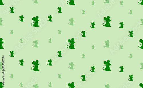 Seamless pattern of large and small green mouse symbols. The elements are arranged in a wavy. Vector illustration on light green background