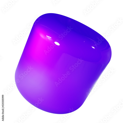 3d cylinder geometric shape, purple gradient glossy png figure. Futuristic element for crypto finance industry covers, backgrounds.