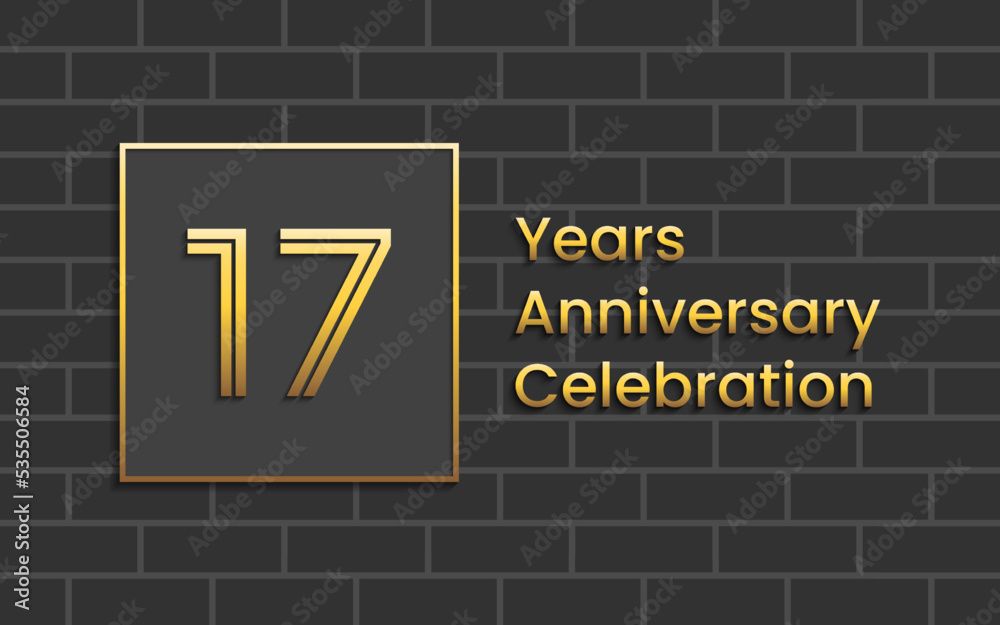 17th Anniversary Celebration, Perfect template design for anniversary celebration with gold color for booklet, leaflet, magazine, brochure poster, web, invitation or greeting card. Vector template