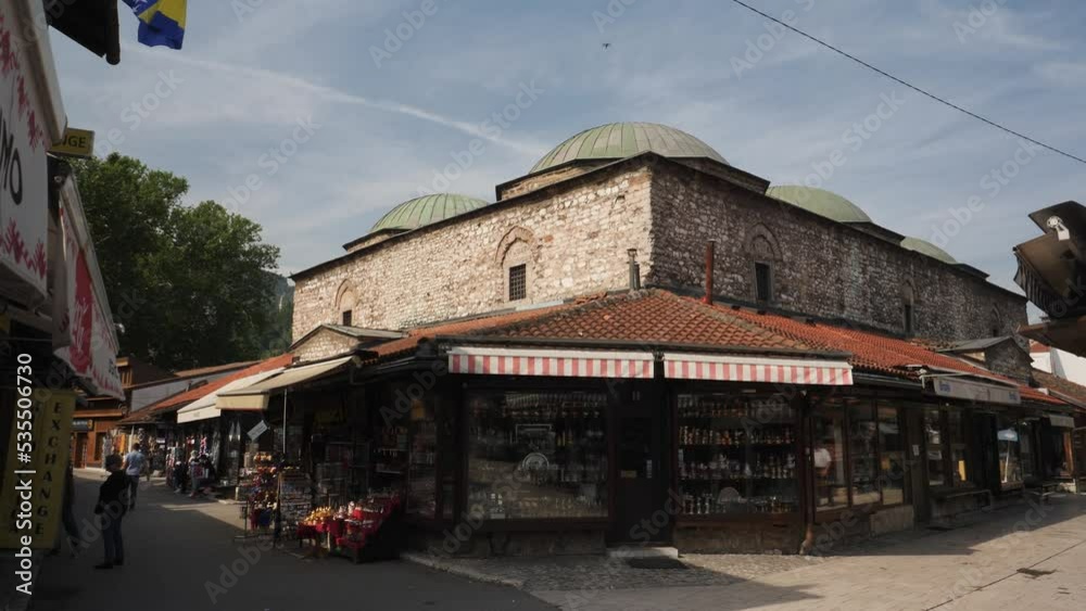 Museum Brusa Bezistan Ottoman Historical Building in Bascarsija, Sarajevo, Tilt Down Museum Brusa Bezistan Ottoman Historical Building in Bascarsija, Sarajevo, Tilt Down