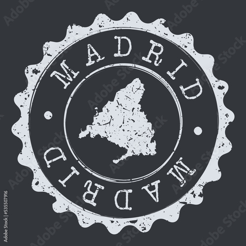 Madrid, Spain Silhouette Postal Passport. Stamp Round Vector Icon Map. Design Travel Postmark. 