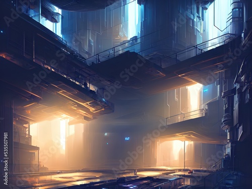 Sci-fi Interior spaceship of the future. Illustration  concept art.
