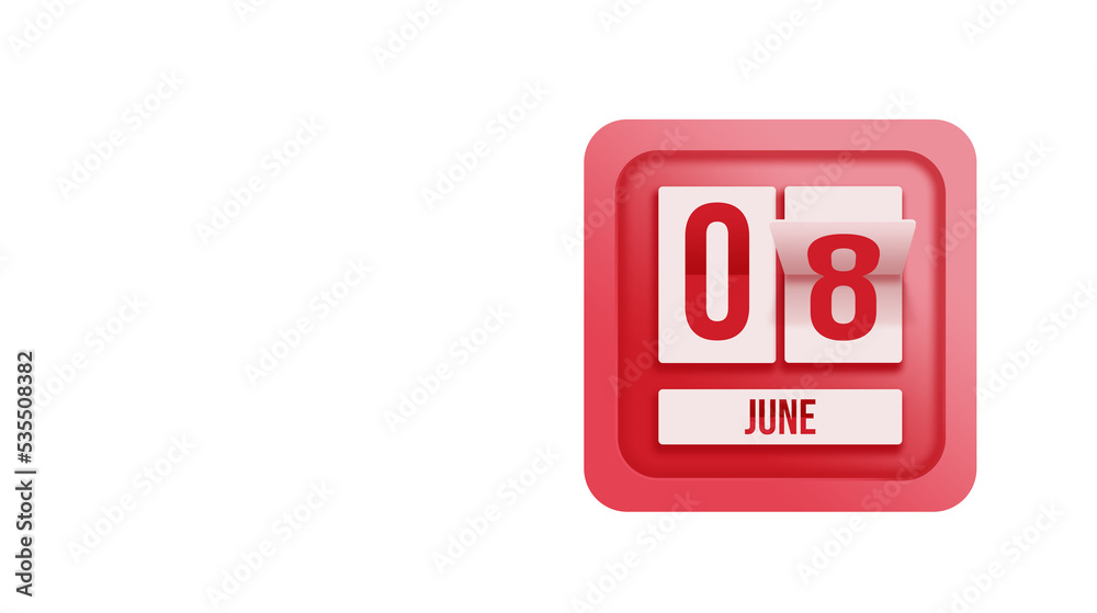 June 8th. Day 8 of month, Calendar date. Calendar in the form of a mechanical scoreboard red timetable tableau on white. Summer month, day of the year concept. June 8th. Day 8 of month, Calendar date. Calendar in the form of a mechanical scoreboard red timetable tableau on white. Summer month, day of the year concept.