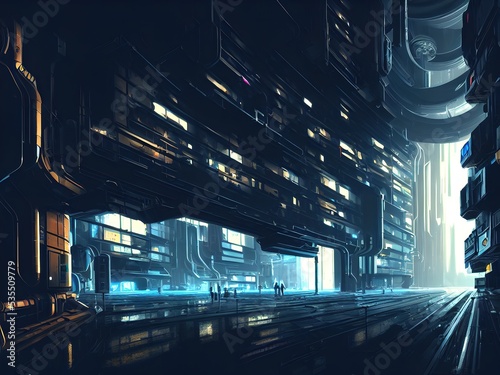 Sci-fi Interior spaceship of the future. Illustration  concept art.