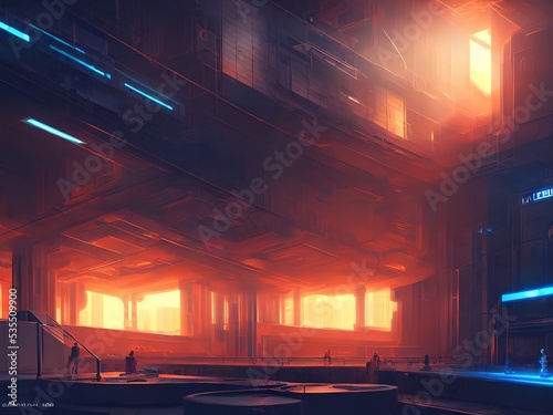 Sci-fi Interior spaceship of the future. Illustration, concept art.