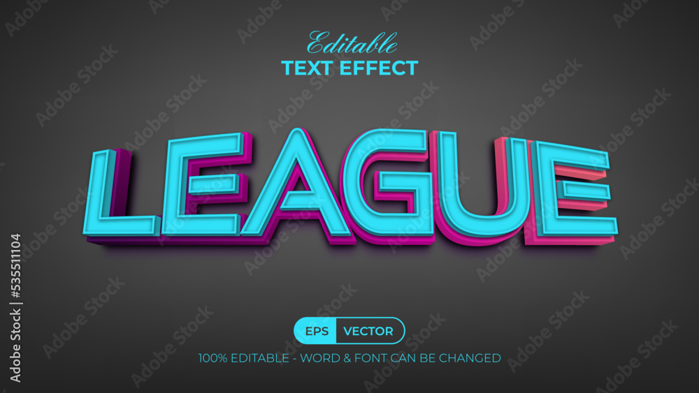 3D text effect league style. Editable text effect.