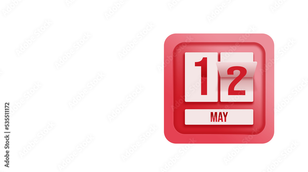 May 12nd. Day 12 of month, Calendar date. Calendar in the form of a mechanical scoreboard red timetable tableau on white. Spring month, day of the year concept. May 12nd. Day 12 of month, Calendar date. Calendar in the form of a mechanical scoreboard red timetable tableau on white. Spring month, day of the year concept.