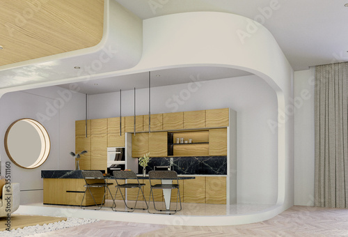 3d rendering,3d illustration, Interior Scene and Mockup,living and dining corner wall white.