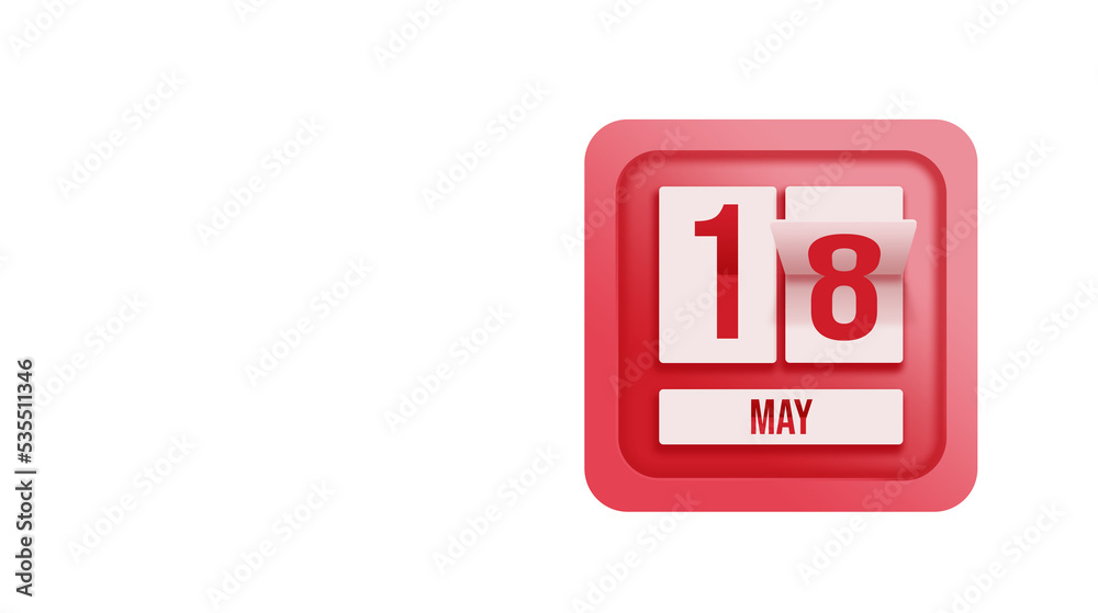 May 18th. Day 18 of month, Calendar date. Calendar in the form of a mechanical scoreboard red timetable tableau on white. Spring month, day of the year concept. May 18th. Day 18 of month, Calendar date. Calendar in the form of a mechanical scoreboard red timetable tableau on white. Spring month, day of the year concept.