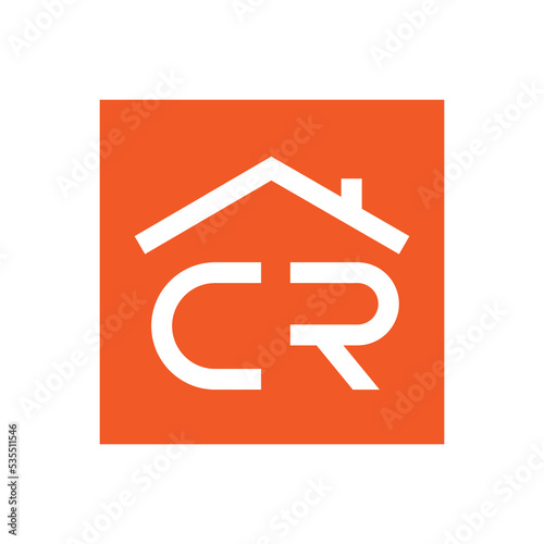 Letter CR logo design with home. Abstract logo design