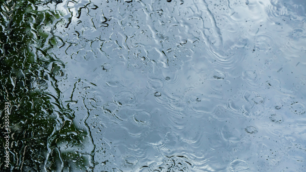 raindrop flow on window,cloudy background