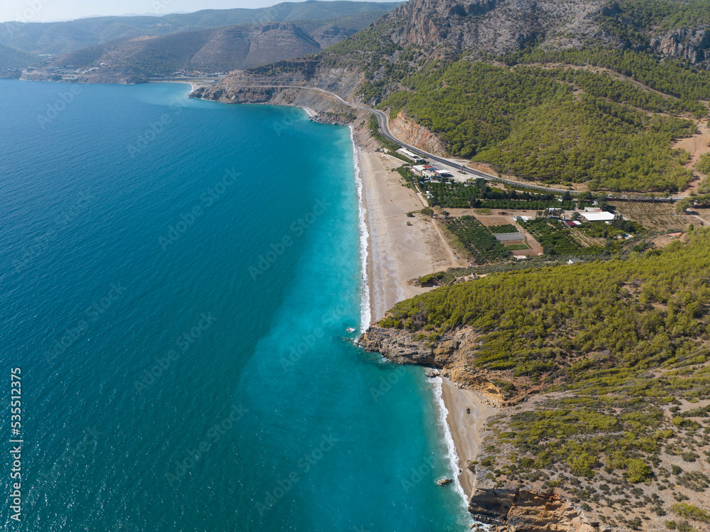 Yanisli Cave Beach Drone Photo, Gulnar Mersin, Turkey