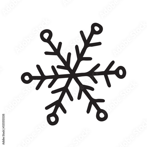 Hand drawn doodle snowflake illustration. Vector snowflake simple doodle