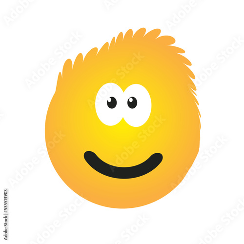Smiling Emoji Design with Funny Blowsy Hair - Simple Happy Emoticon Isolated on White Background