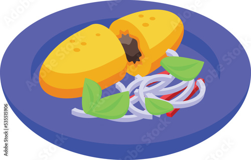 Banana food icon isometric vector. Chicken cuisine. Rice dinner