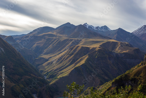 Mountain landscape of Georgia. Caucasus mountains in autumn. Panorama of mountains near Tbilisi.