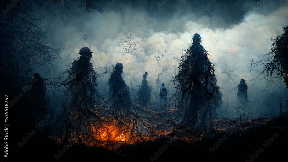 Obraz premium Grim reaper with haunted, creepy graveyard.Digital art