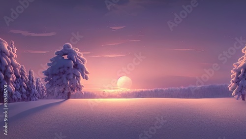 Winter landscape with neon ...