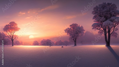 Winter landscape with neon ...