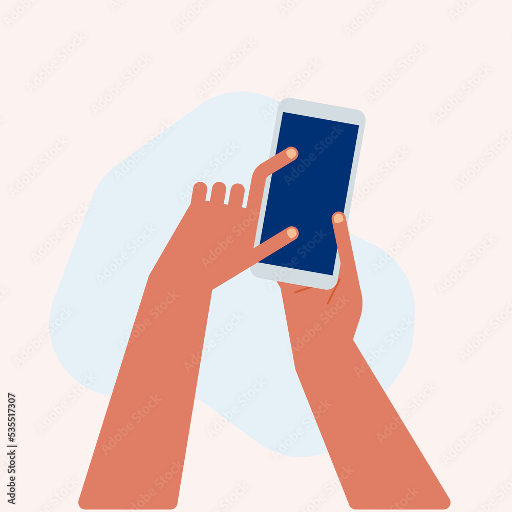 Human hands hold mobile phone with empty blank screen set vector ...