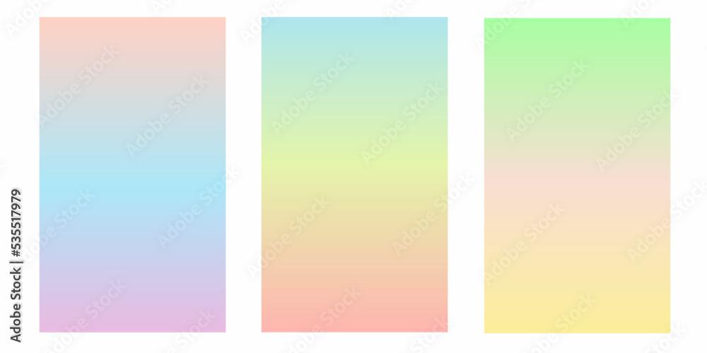 Set of vector gradients in pastel colors. For covers, wallpapers, branding and other projects. You can use a grainy texture for any of the gradients