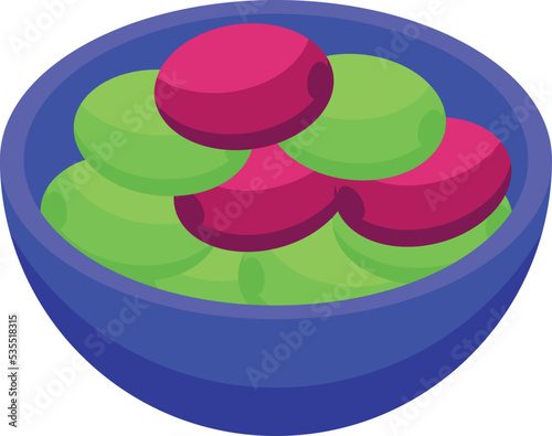Spanish olives icon isometric vector. Cuisine food. Rice meat