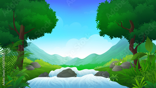 Rivers and waterfalls in the middle of the tropical forest nature landscape