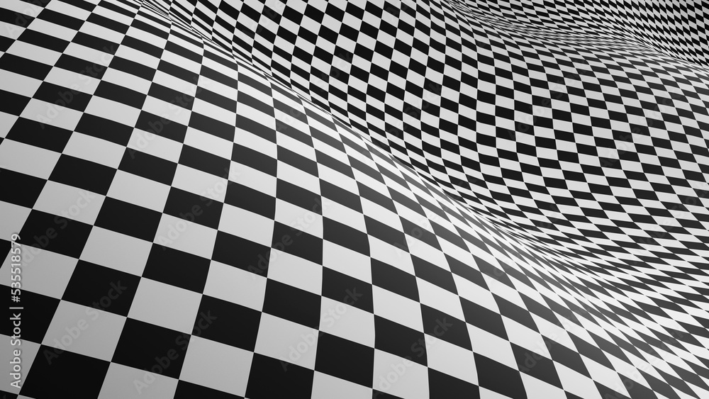 Naklejka premium Checkered abstract background black and white squares optical illusion background.3d rendering