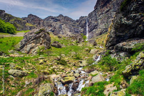 Path to Raiskoto praskalo waterfall and Botev peak in Balkan mountain, Bulgaria