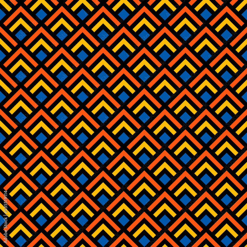 Colorful geometric shapes seamless pattern with black background. Colorful geometric shapes seamless pattern with black background.