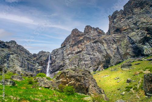 Path to Raiskoto praskalo waterfall and Botev peak in Balkan mountain, Bulgaria photo