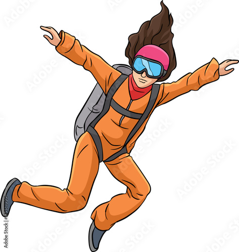 Skydiving Cartoon Colored Clipart Illustration