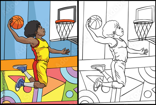 Basketball Coloring Page Colored Illustration