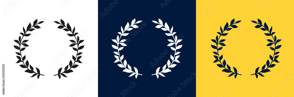 Laurel wreath victory icon set