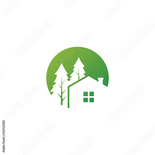 silhouette home and tree logo design