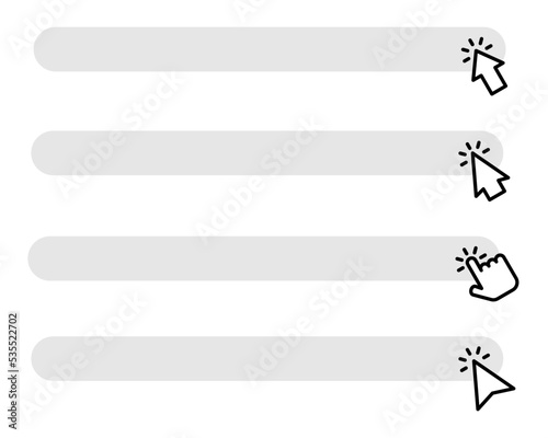 Conjunto de icono de clic del cursor en la barra del navegador.  Haga clic en el botón. Concepto de buscar en el navegador. Ilustración vectorial