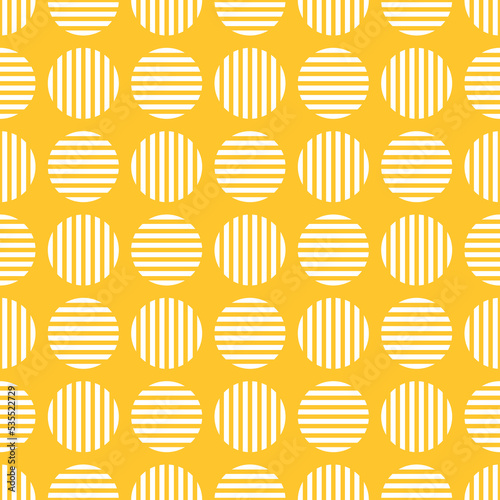 Yellow seamless pattern with white striped circles