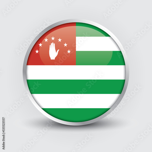Abkhazia round flag design is used as badge, button, icon with reflection of shadow. Icon country. Realistic vector illustration.
