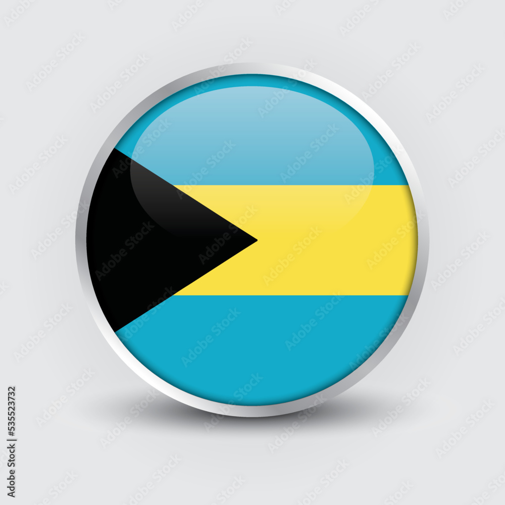 Bahamas round flag design is used as badge, button, icon with reflection of shadow. Icon country. Realistic vector illustration. Bahamas round flag design is used as badge, button, icon with reflection of shadow. Icon country. Realistic vector illustration.