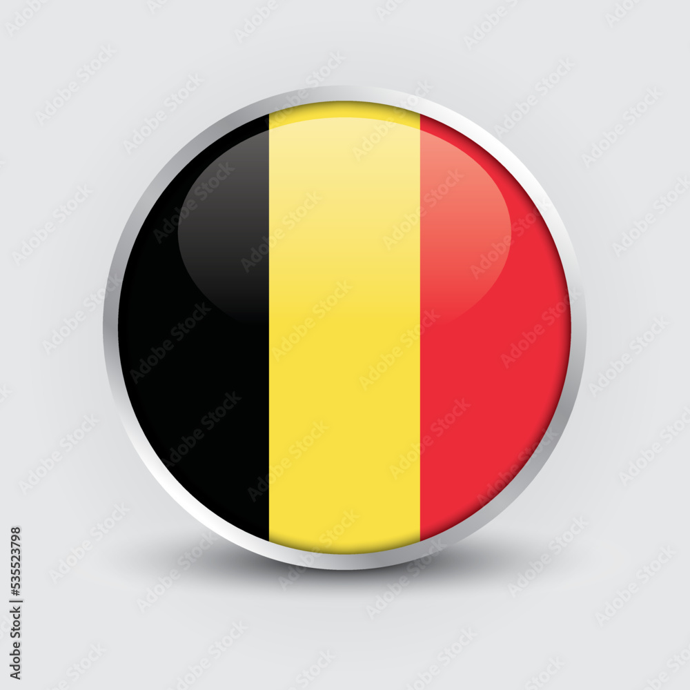 Belgium round flag design is used as badge, button, icon with reflection of shadow. Icon country. Realistic vector illustration. Belgium round flag design is used as badge, button, icon with reflection of shadow. Icon country. Realistic vector illustration.