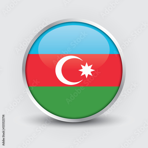 Azerbaijan round flag design is used as badge, button, icon with reflection of shadow. Icon country. Realistic vector illustration.