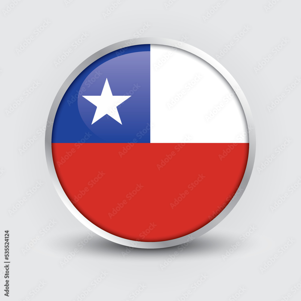 Chile round flag design is used as badge, button, icon with reflection of shadow. Icon country. Realistic vector illustration. Chile round flag design is used as badge, button, icon with reflection of shadow. Icon country. Realistic vector illustration.
