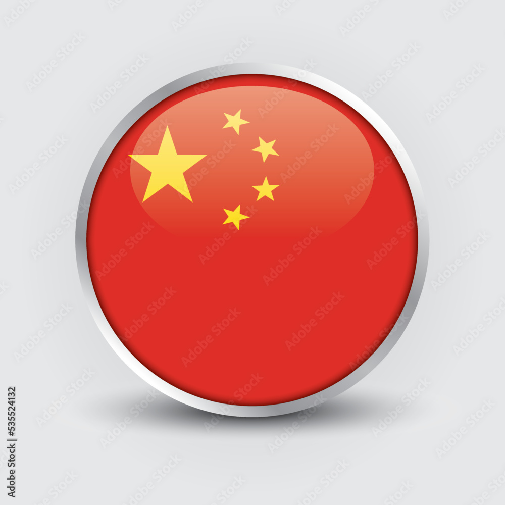 China round flag design is used as badge, button, icon with reflection of shadow. Icon country. Realistic vector illustration. China round flag design is used as badge, button, icon with reflection of shadow. Icon country. Realistic vector illustration.
