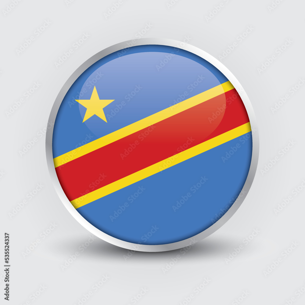 Democratic Republic of the Congo round flag design is used as badge, button, icon with reflection of shadow. Icon country. Realistic vector illustration. Democratic Republic of the Congo round flag design is used as badge, button, icon with reflection of shadow. Icon country. Realistic vector illustration.