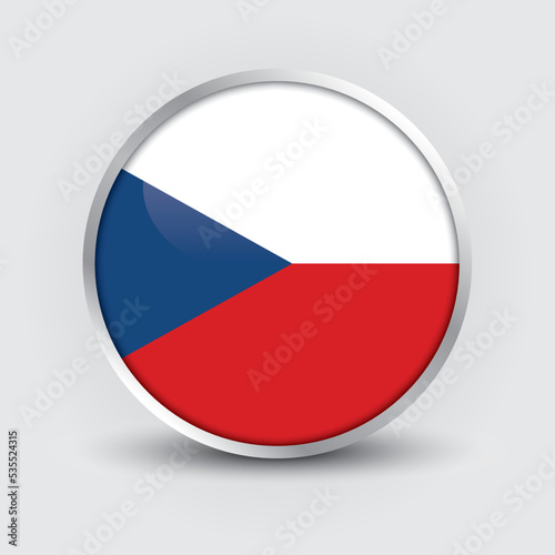 Czech Republic round flag design is used as badge, button, icon with reflection of shadow. Icon country. Realistic vector illustration.