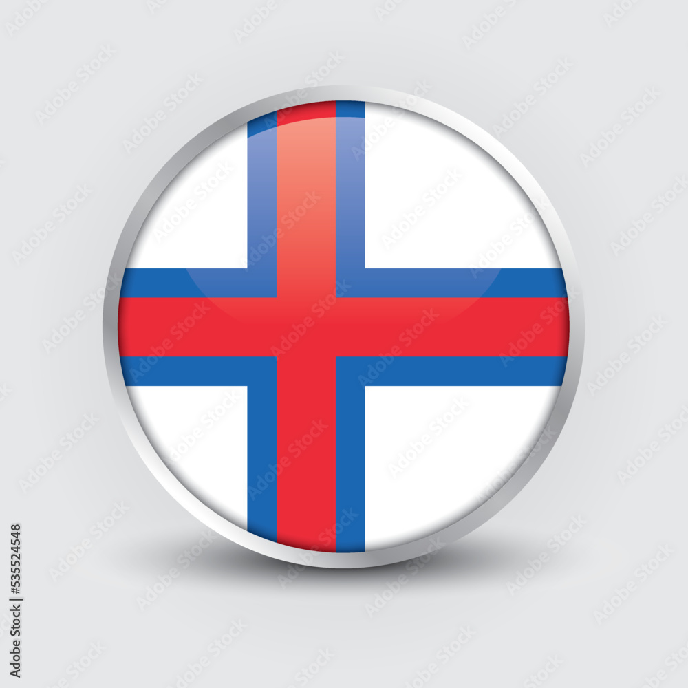 Faroe Islands round flag design is used as badge, button, icon with reflection of shadow. Icon country. Realistic vector illustration. Faroe Islands round flag design is used as badge, button, icon with reflection of shadow. Icon country. Realistic vector illustration.