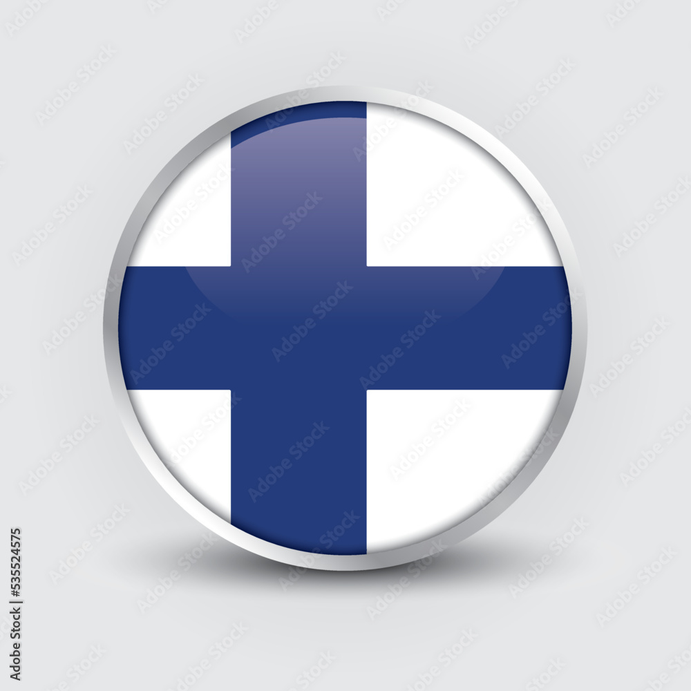 Finland round flag design is used as badge, button, icon with reflection of shadow. Icon country. Realistic vector illustration. Finland round flag design is used as badge, button, icon with reflection of shadow. Icon country. Realistic vector illustration.